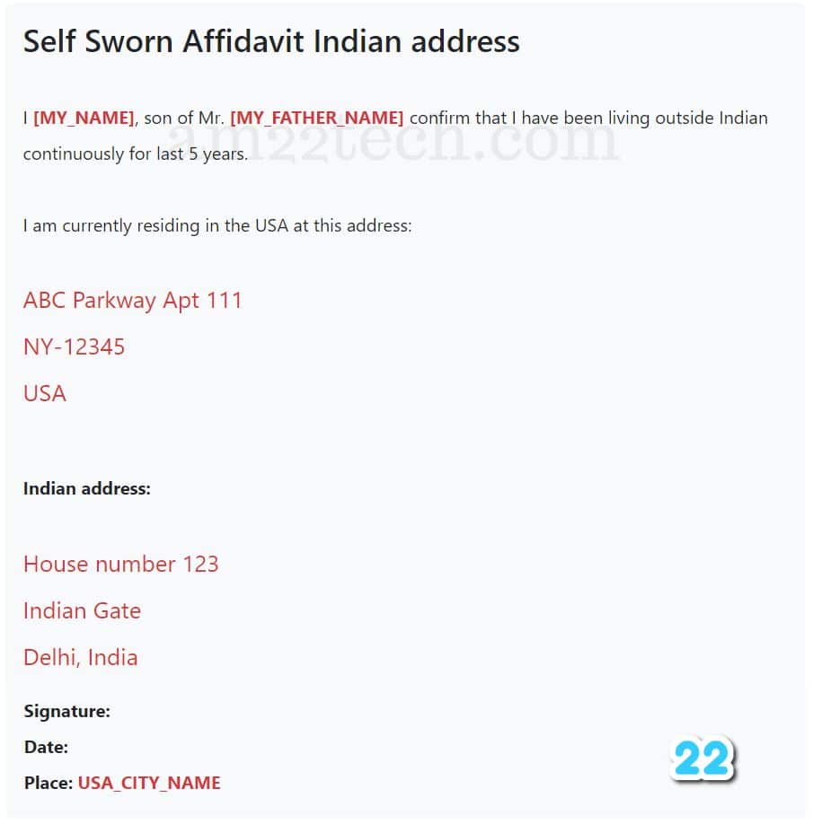 Self Sworn Affidavit Sample