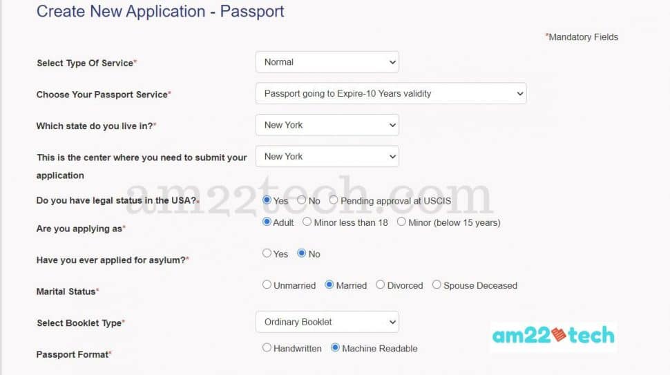 VFS global - create passport application