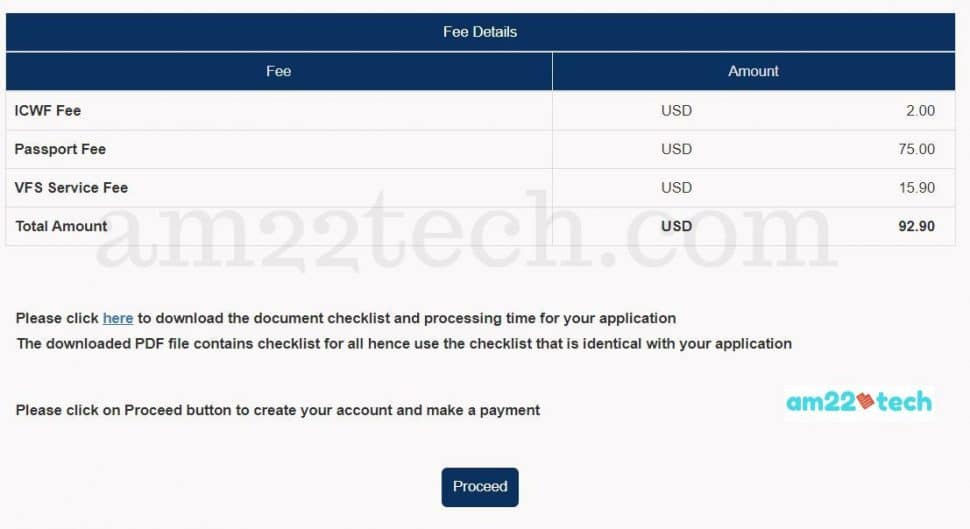 VFS passport application fee in USA