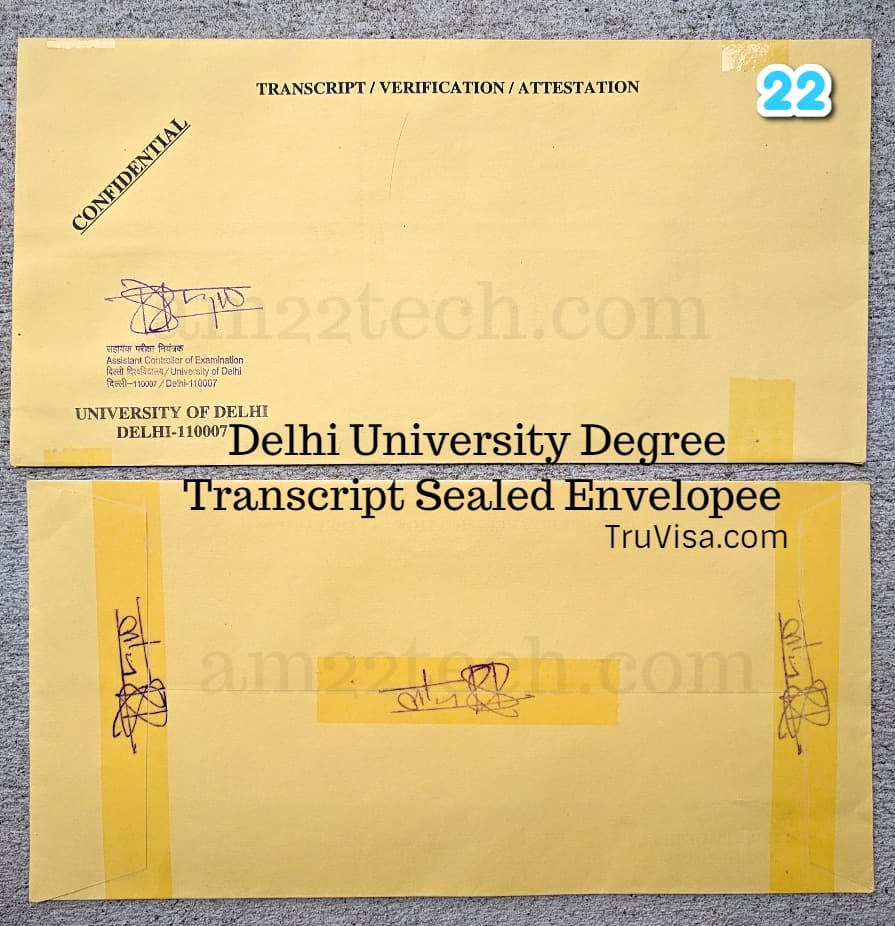 Delhi University Sealed Envelope Transcript for visa