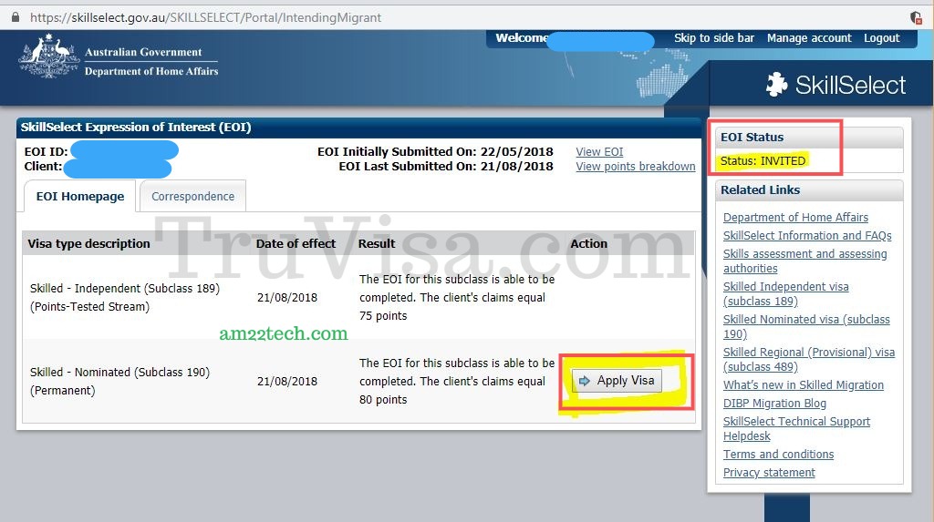 SkillSelect Invited 190 visa