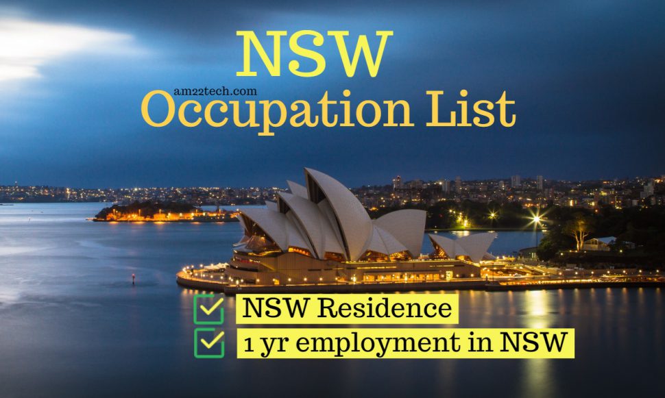 Australia NSW Occupation list for 190 PR
