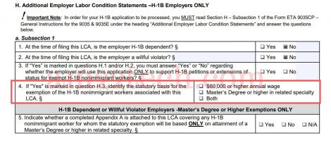 H1B LCA form basis of exemption