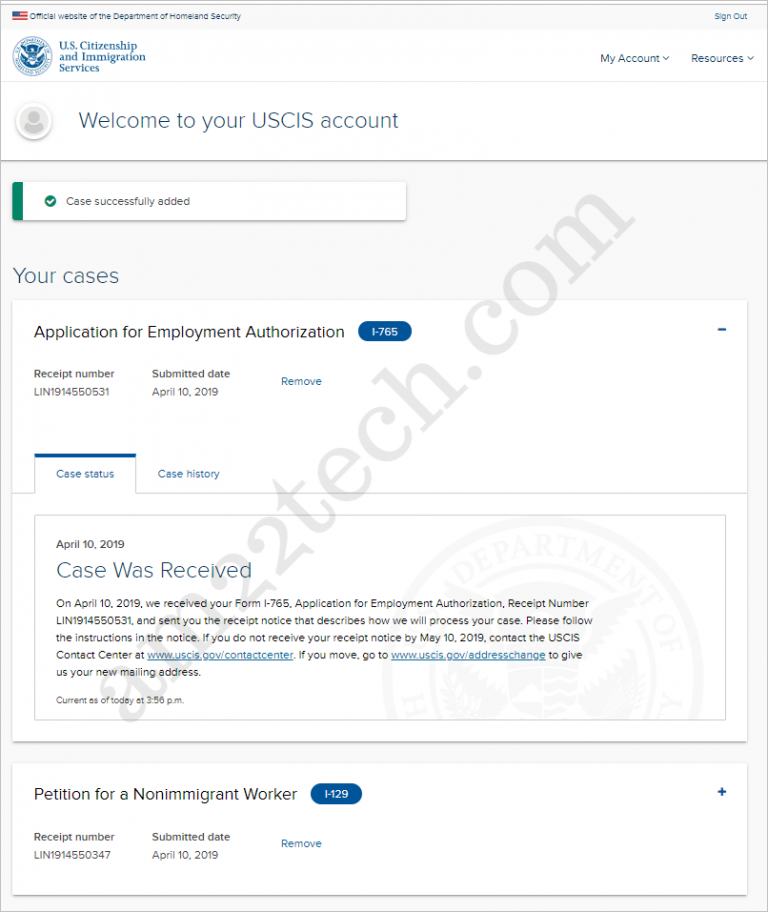 USCIS My case status does not recognize receipt number Entered 2021 USA