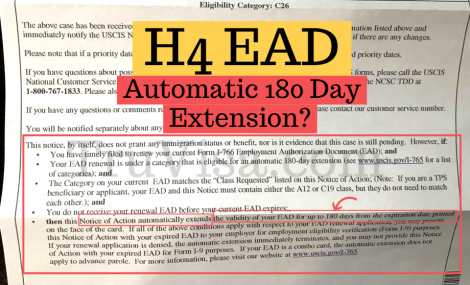 H4 EAD notice says 180 day automatic extension is not valid for H4 EAD