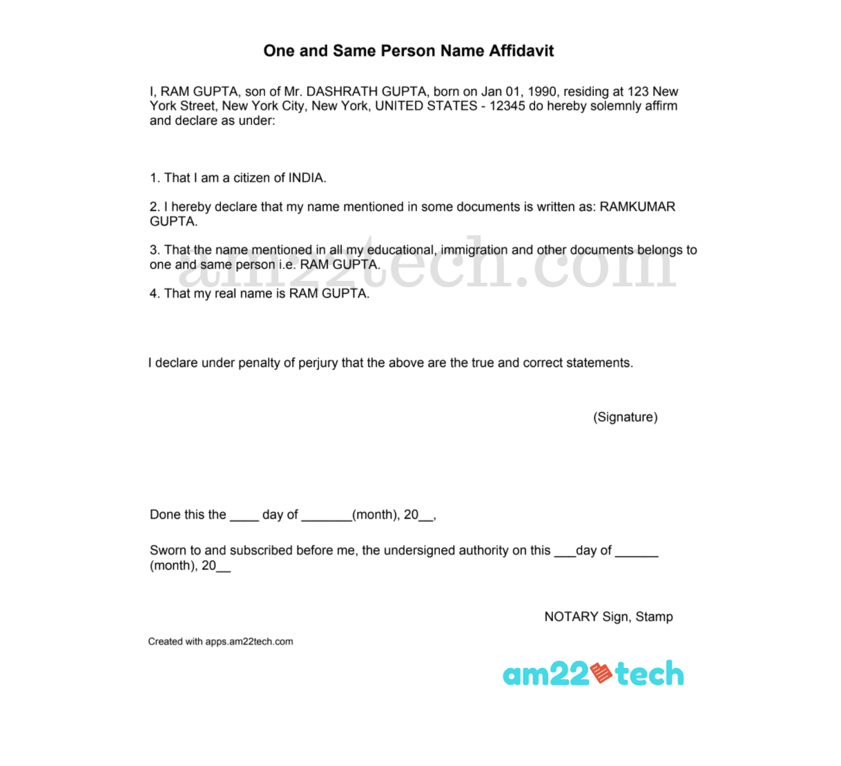 Affidavit Format For Name Spelling Mistake Pdf Beinyu