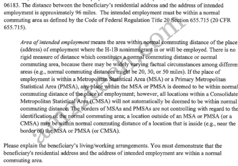 H1b RFE for home address too far from office