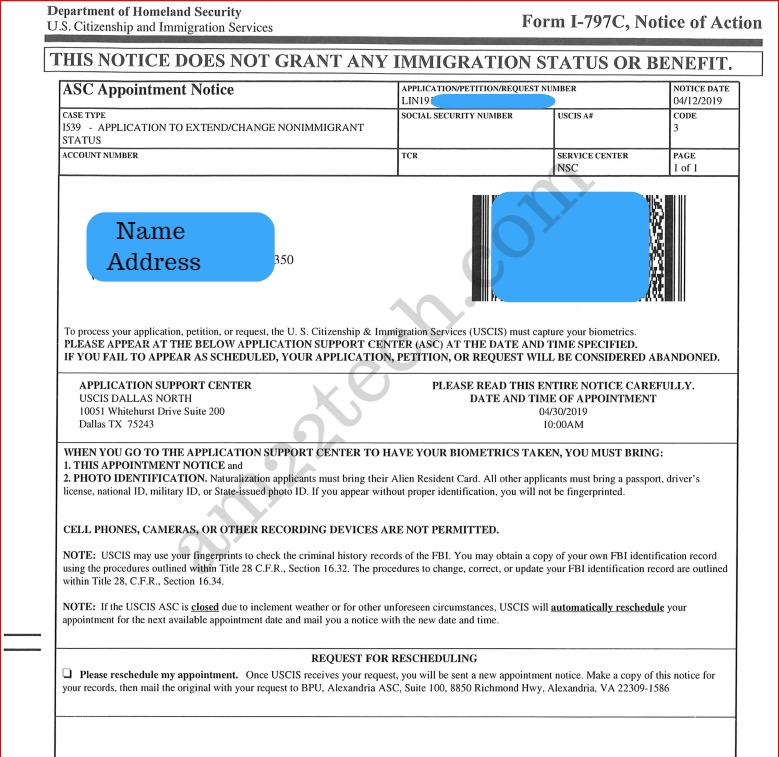 Biometric Documents for i485 (What to Expect at ASC Center) - USA