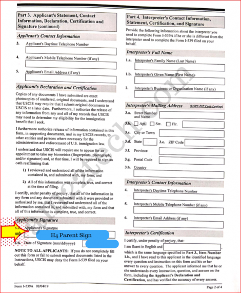 Sample i539 A form for h4 extension - page 2