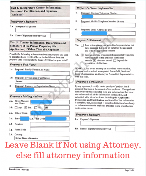 Sample i539 A form for h4 extension - page 3