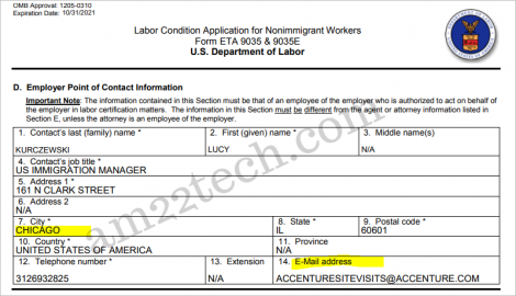 H1b employer address and email from LCA