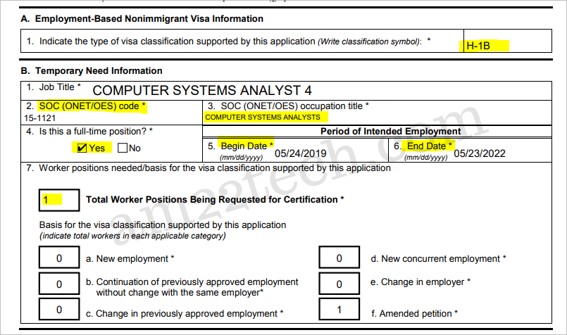 H1b SOC code on LCA form