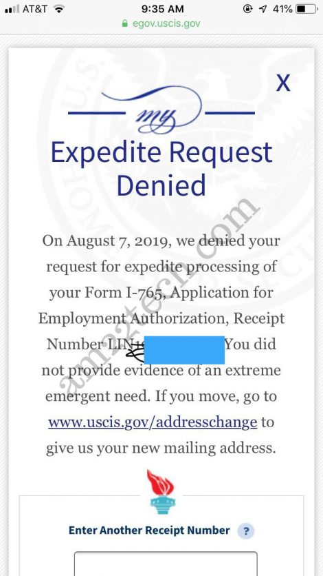 EAD Expedite Request Denied
