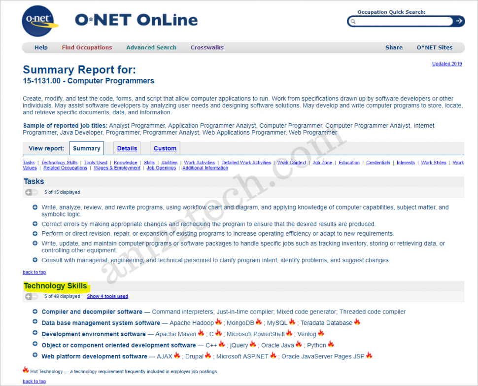 O*Net page for computer programmer