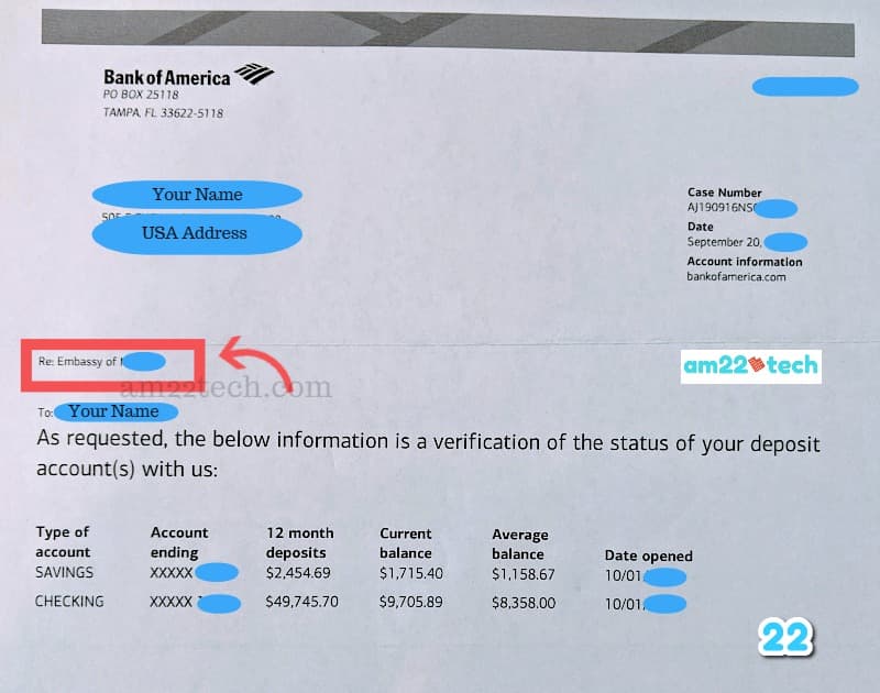 Bank of America account verification letter