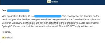Canada Visa VFS Global Email Update Messages Meaning - Canada