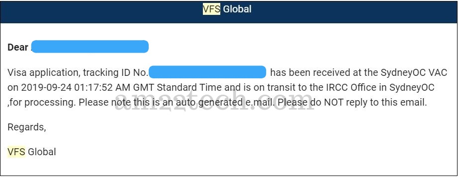 VFS application received at VAC transit to IRCC