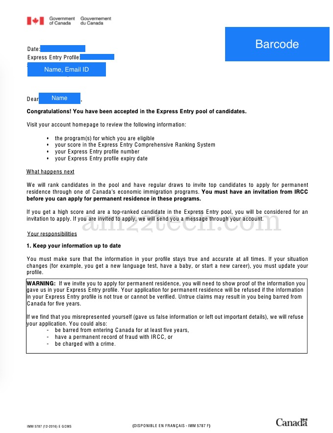 Canada express entry profile confirmation email