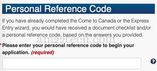 Enter Come to Canada personal reference code