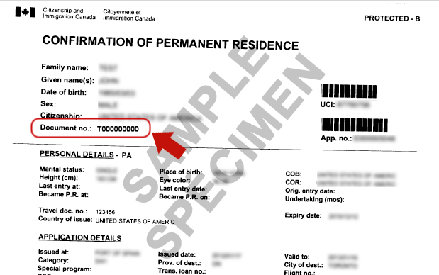 Confirmation of permanent residence Canada