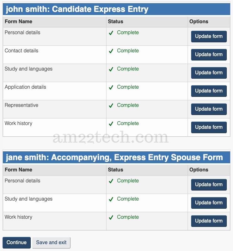 Express entry profile after completing all forms