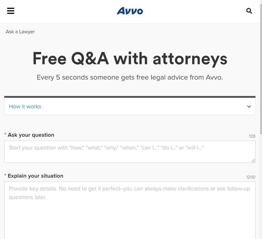 AVVO free advice from attorney