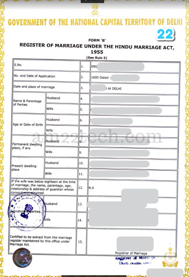 Hindu marriage certificate Delhi
