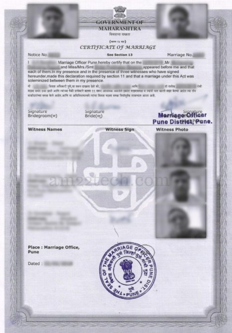 Special marriage act - Indian marriage certificate