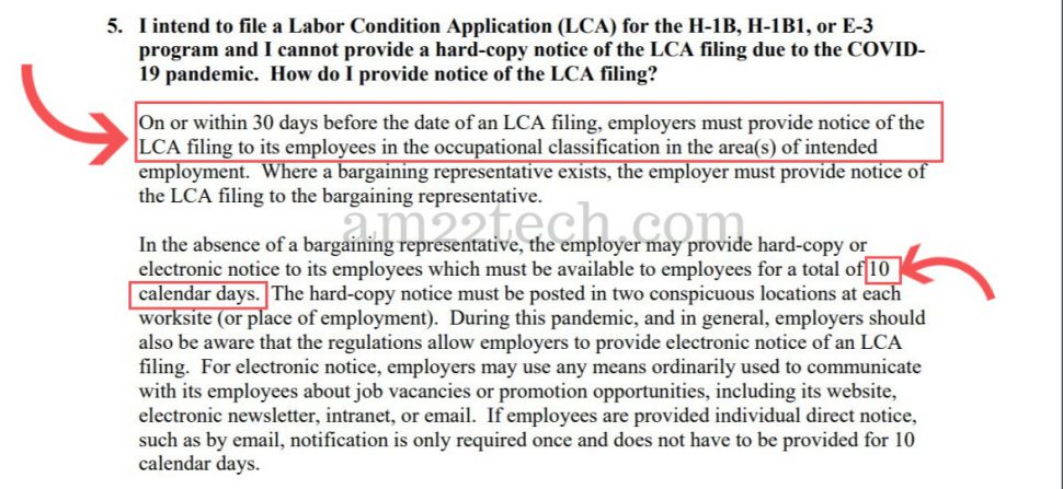 DOL Cornavirus announcement for H1B work from home LCA