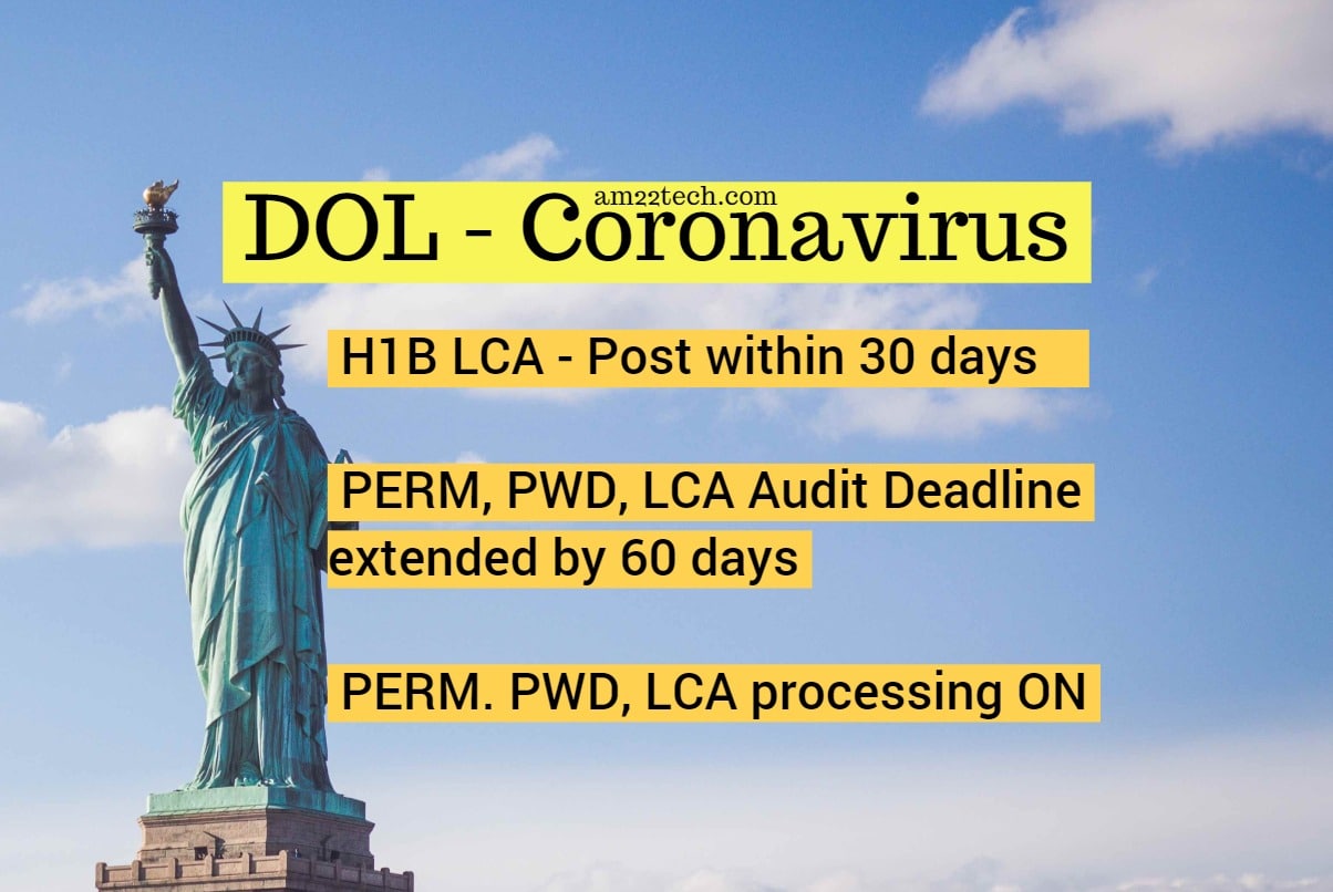 DOL allows 30 days to post H1B LCA at home, PWD, PERM Open in