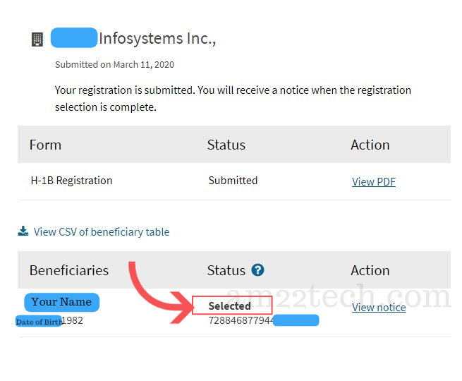 H1B April 2020 lottery online status shows submitted