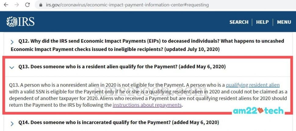 Non resident alien h1b, l1 are not eligible for stimulus payment