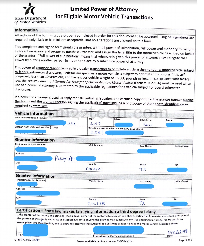 How To Fill Out A Limited Power Of Attorney For Eligible Motor Vehicle