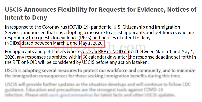 USCIS allows extra 60 days for RFE & NOID responses