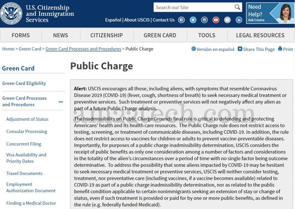 USCIS public charge Coronavirus notice