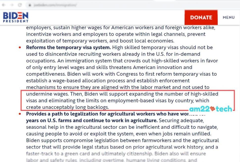 Joe Biden's green card for-employment based backlogs