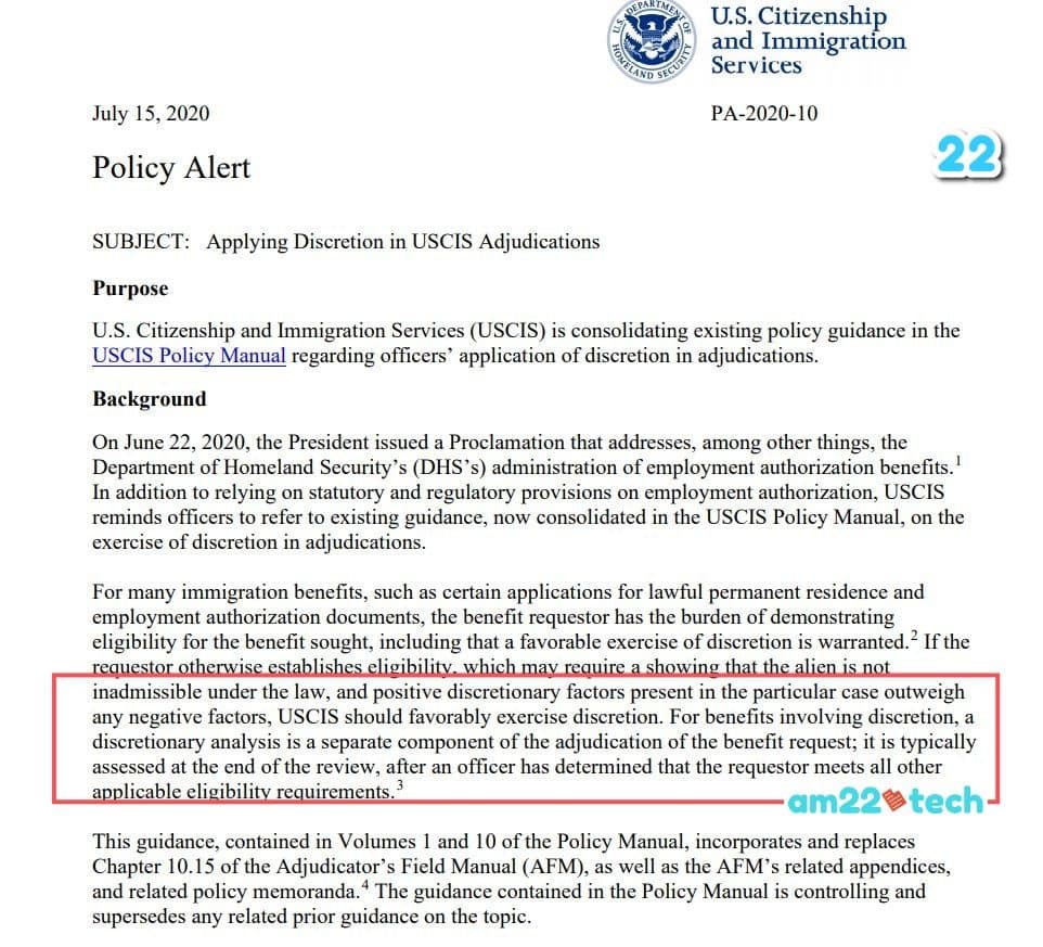 USCIS EAD policy change - gives extra discretionary powers to USCIS officer to deny