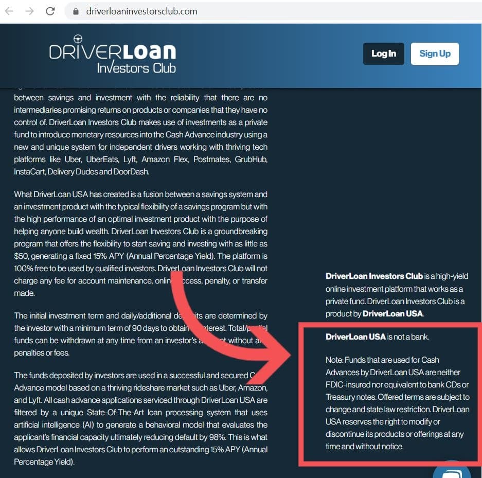 Driver loan not FDIC insured