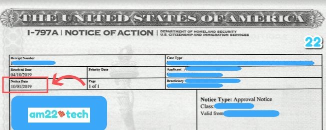 Notice date printed on USCIS i797 approval notice