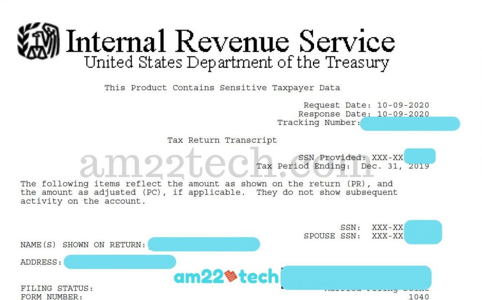 IRS return tax transcript sample