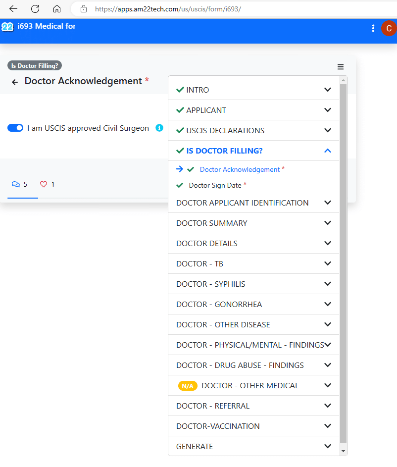 Doctor can fill i693 form with all vaccinations and remarks