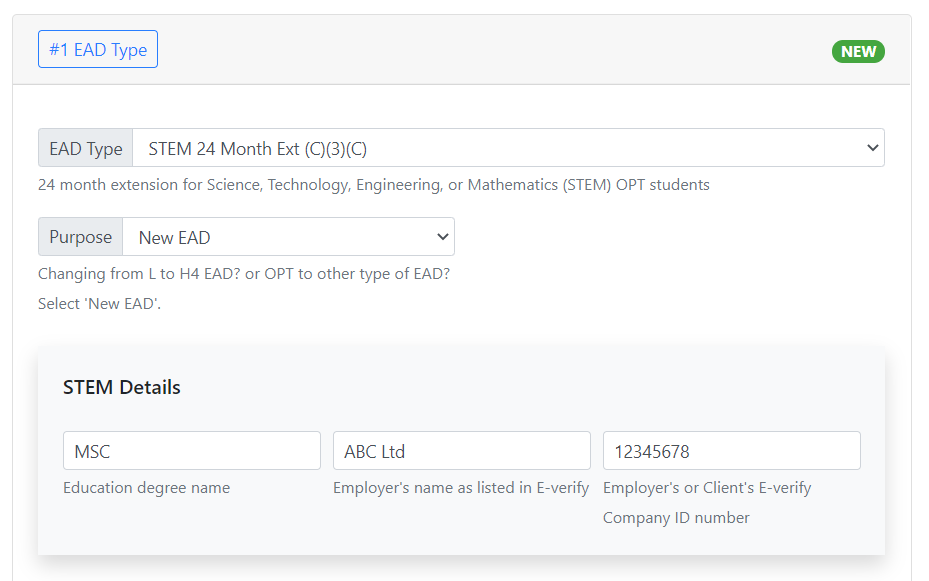 STEM OPT extension requires employer name, e-verify number and degree name