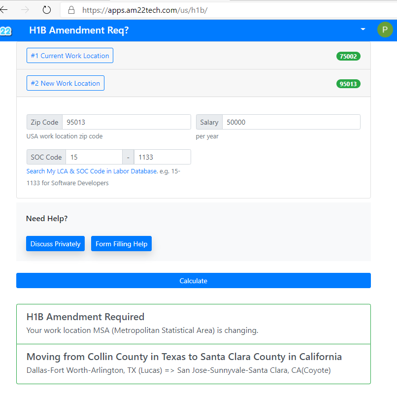 H1B amendment required location change app