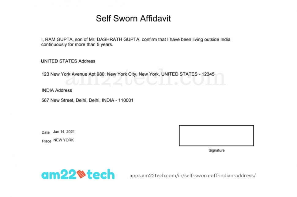 Sample self-sworn affidavit