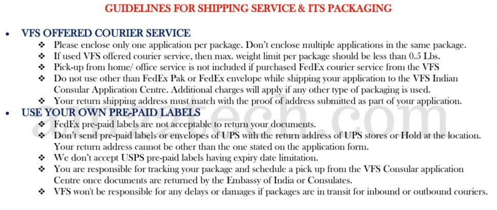 VFS passport renewal - shipping label instructions