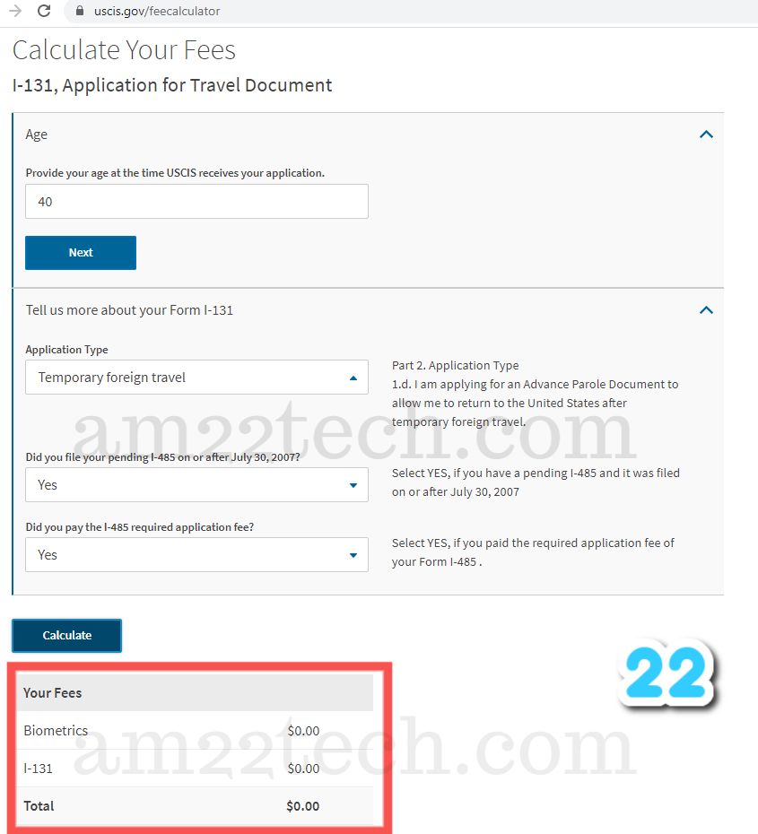 USCIS i131 fee while i485 is pending