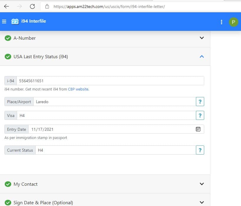 Enter i94 details