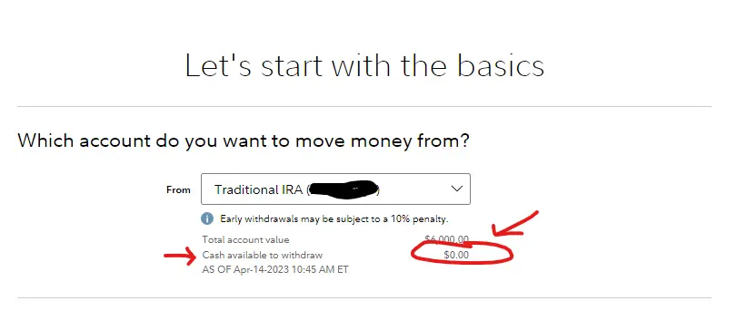 Fidelity- Transfer IRA account - cash not available