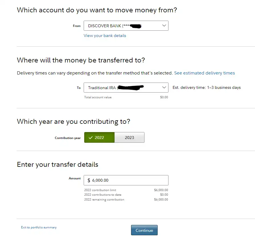 Fidelity - transfer money to traditional IRA