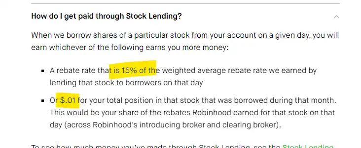 Robinhood Stock lending interest rate